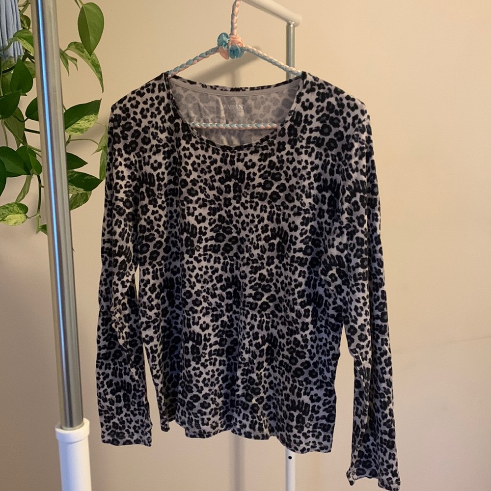 Leopard print long sleeve cotton top